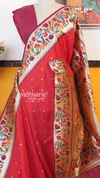 Red Semi Paithani Saree | Traditional Ethnic Saree | Vayyaarie Sarees