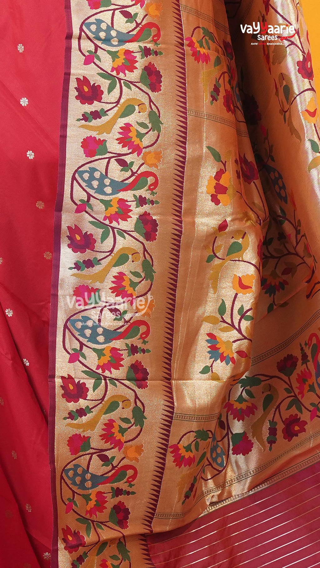 Red Semi Paithani Saree | Traditional Ethnic Saree | Vayyaarie Sarees