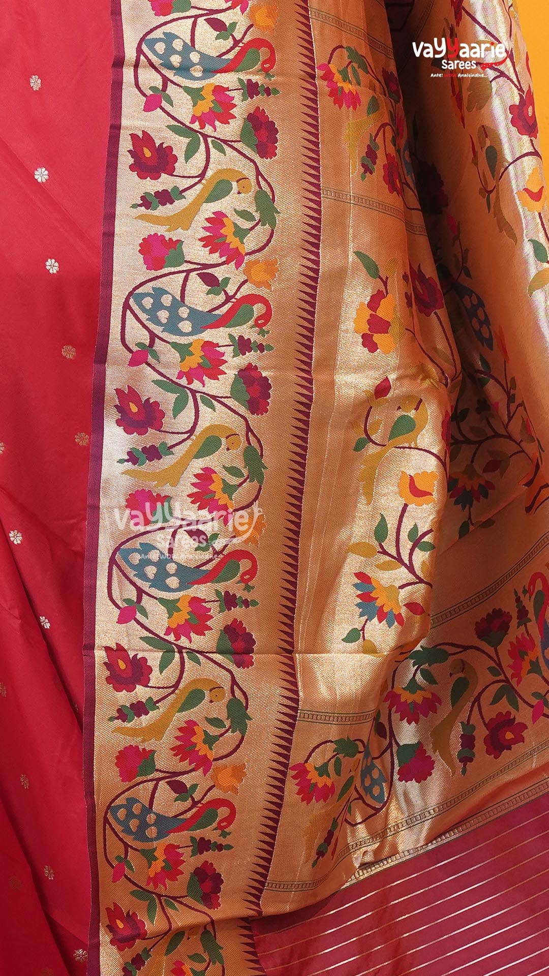 Red Semi Paithani Saree | Traditional Ethnic Saree | Vayyaarie Sarees