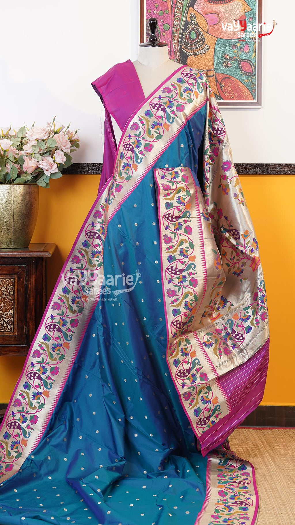 Peacock Blue Semi Paithani Saree | Traditional Ethnic Saree | Vayyaarie Sarees