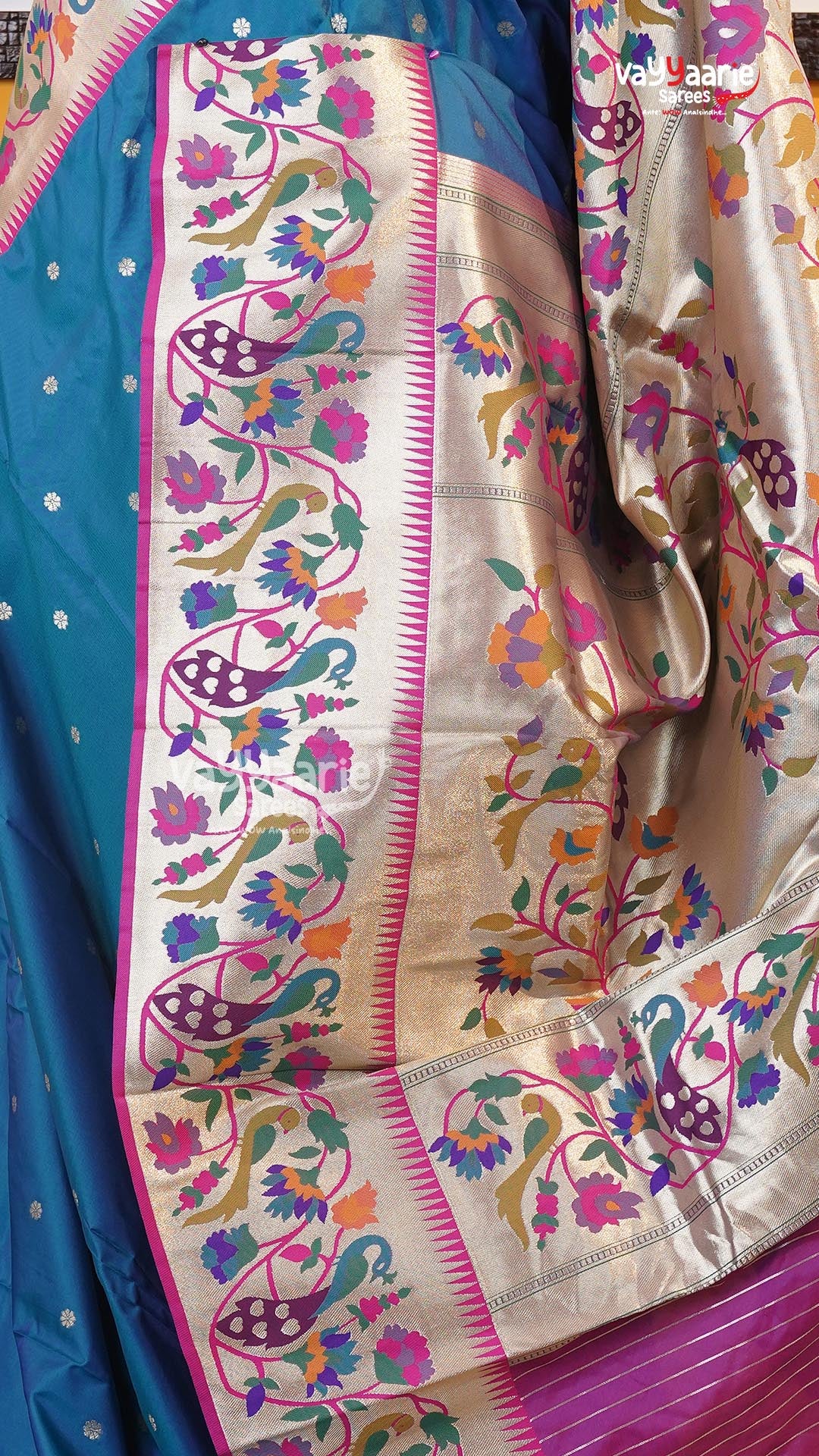 Peacock Blue Semi Paithani Saree | Traditional Ethnic Saree | Vayyaarie Sarees