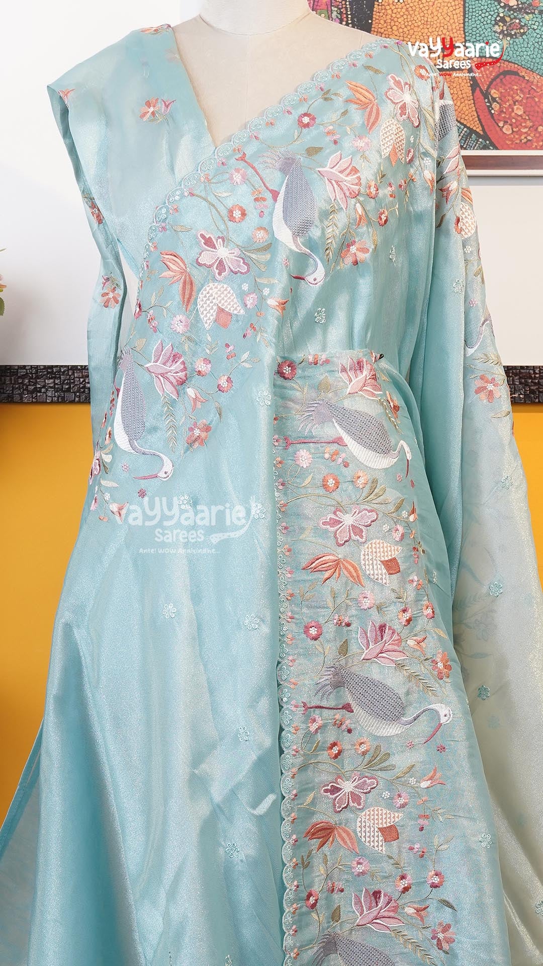 Sky Blue Glass Tissue Saree | Fancy Ethnic Wear Saree | Vayyaarie Sarees