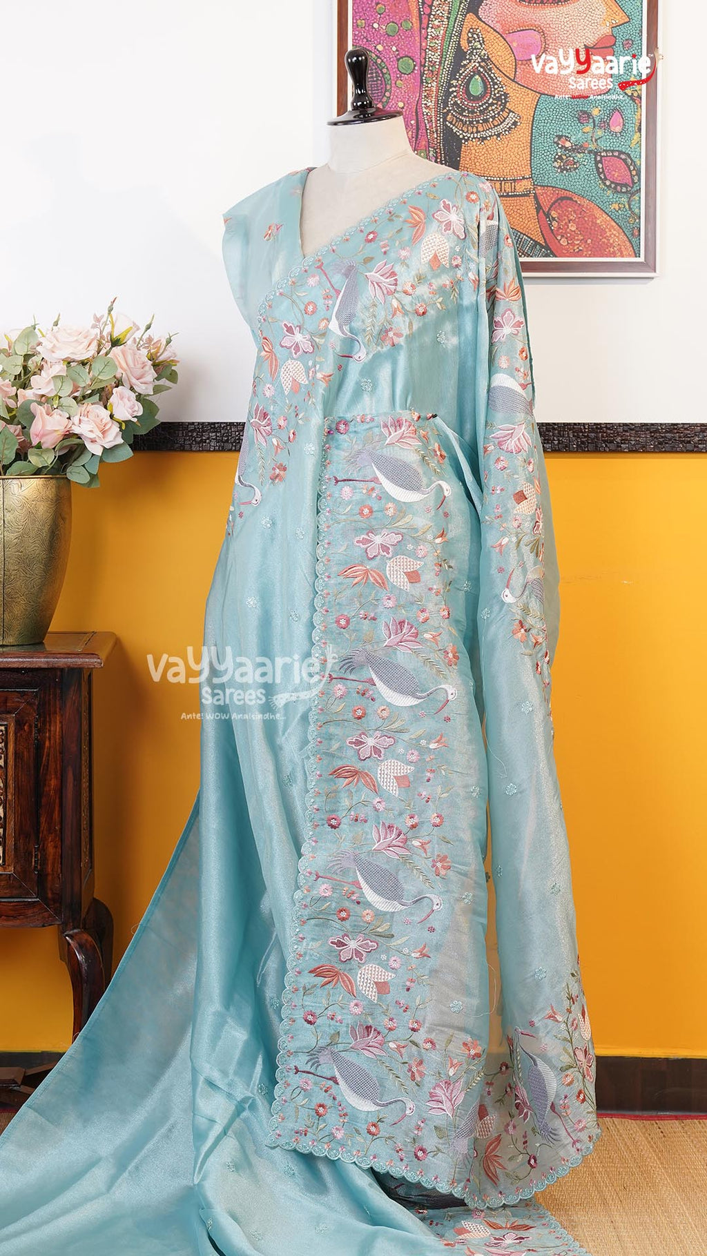 Sky Blue Glass Tissue Saree | Fancy Ethnic Wear Saree | Vayyaarie Sarees