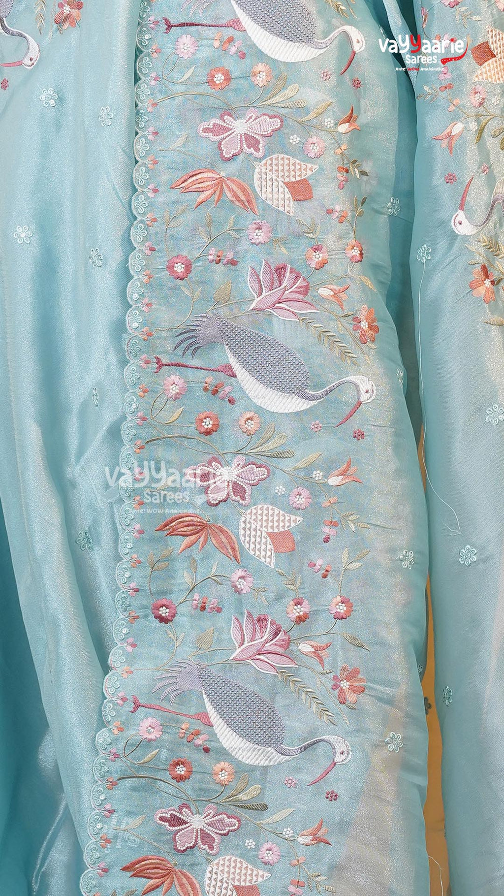 Sky Blue Glass Tissue Saree | Fancy Ethnic Wear Saree | Vayyaarie Sarees