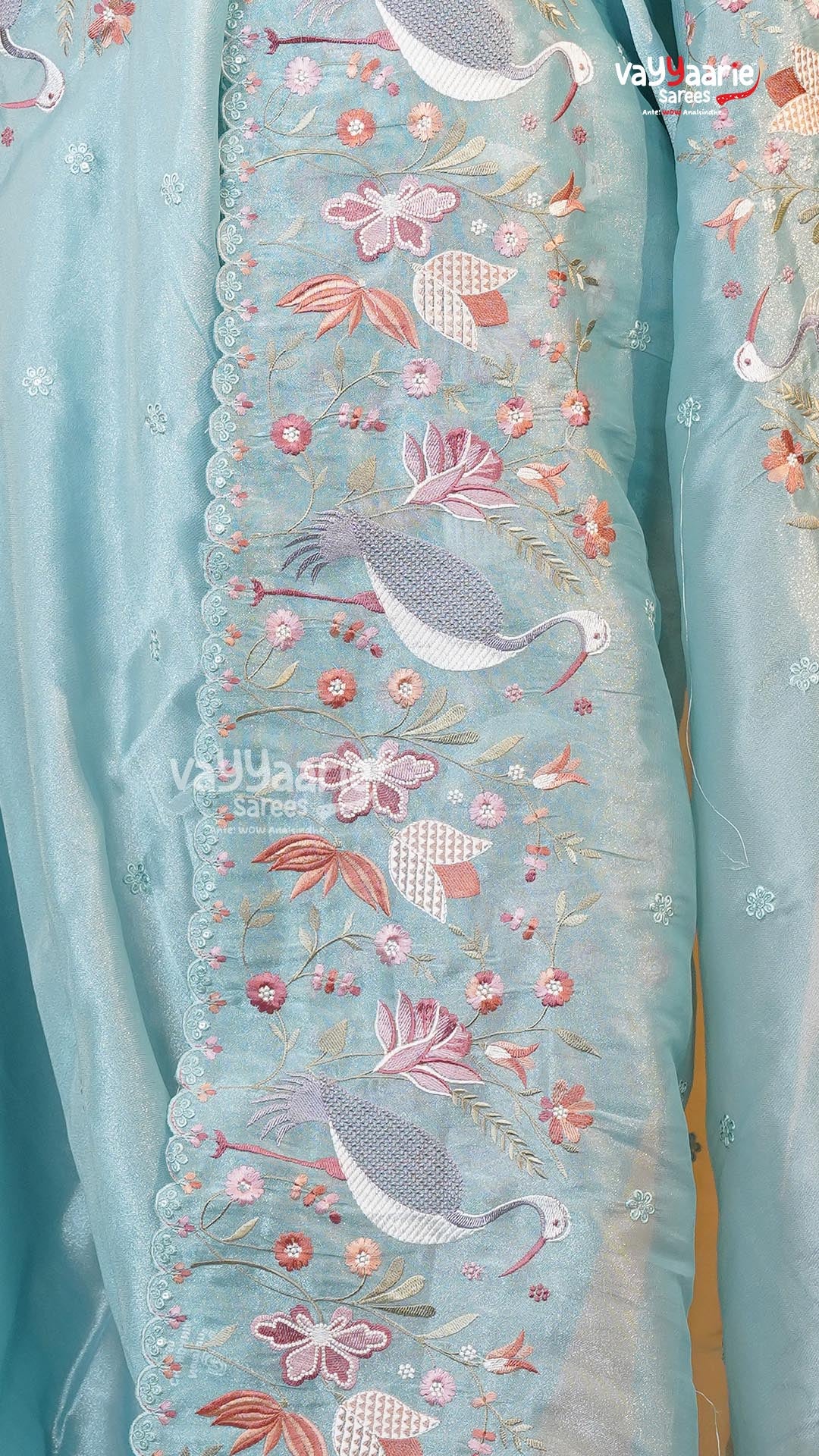 Sky Blue Glass Tissue Saree | Fancy Ethnic Wear Saree | Vayyaarie Sarees