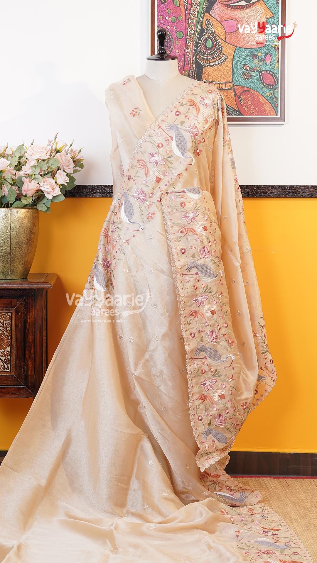 Biscuit Glass Tissue Saree | Fancy Ethnic Wear Saree | Vayyaarie Sarees