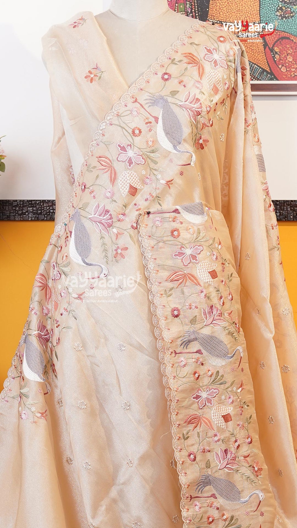 Biscuit Glass Tissue Saree | Fancy Ethnic Wear Saree | Vayyaarie Sarees