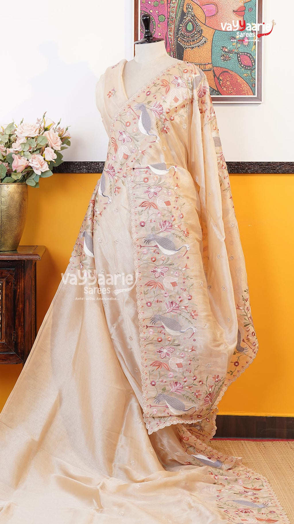 Biscuit Glass Tissue Saree | Fancy Ethnic Wear Saree | Vayyaarie Sarees