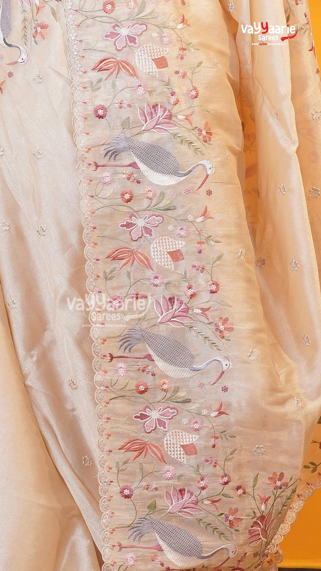 Biscuit Glass Tissue Saree | Fancy Ethnic Wear Saree | Vayyaarie Sarees