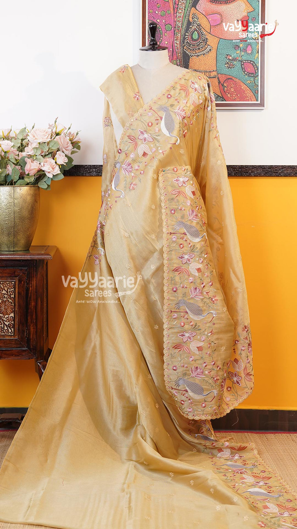Gold Glass Tissue Saree | Fancy Ethnic Wear Saree | Vayyaarie Sarees