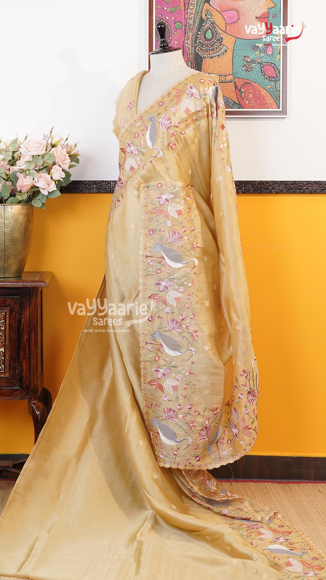 Gold Glass Tissue Saree | Fancy Ethnic Wear Saree | Vayyaarie Sarees