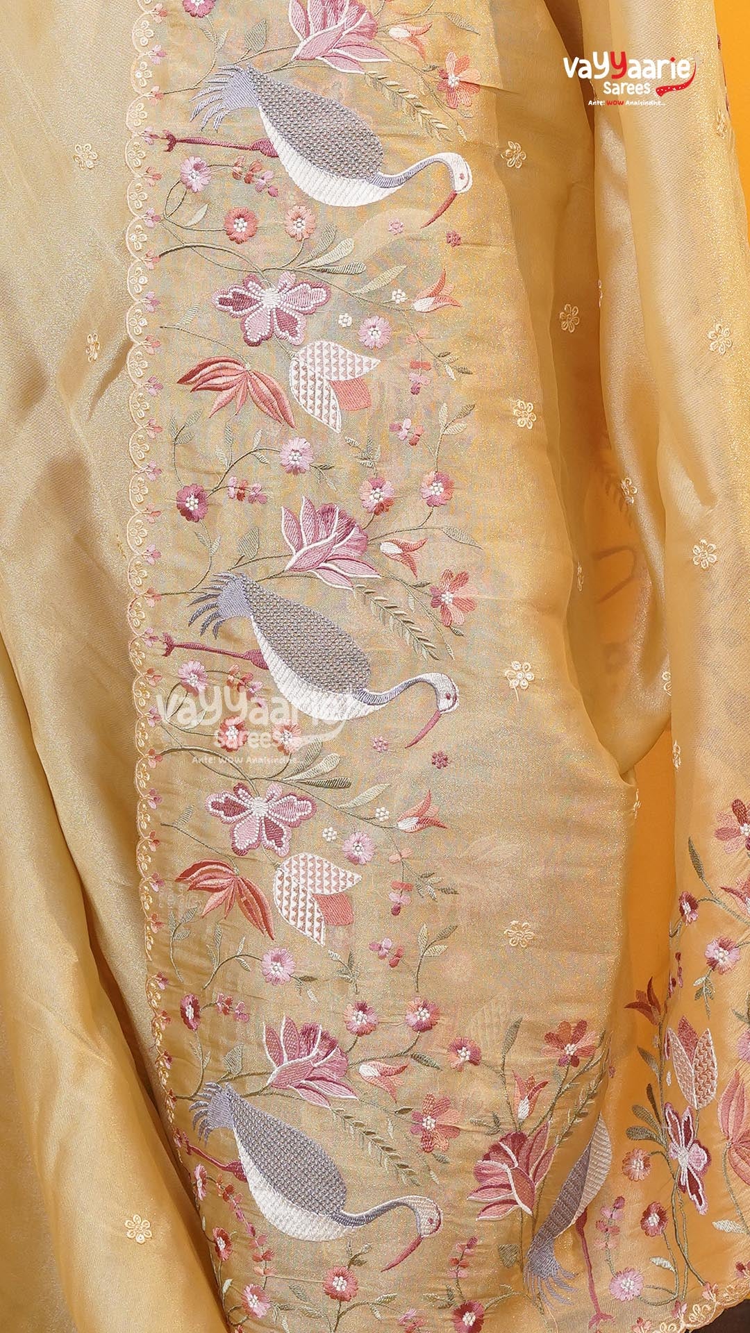 Gold Glass Tissue Saree | Fancy Ethnic Wear Saree | Vayyaarie Sarees