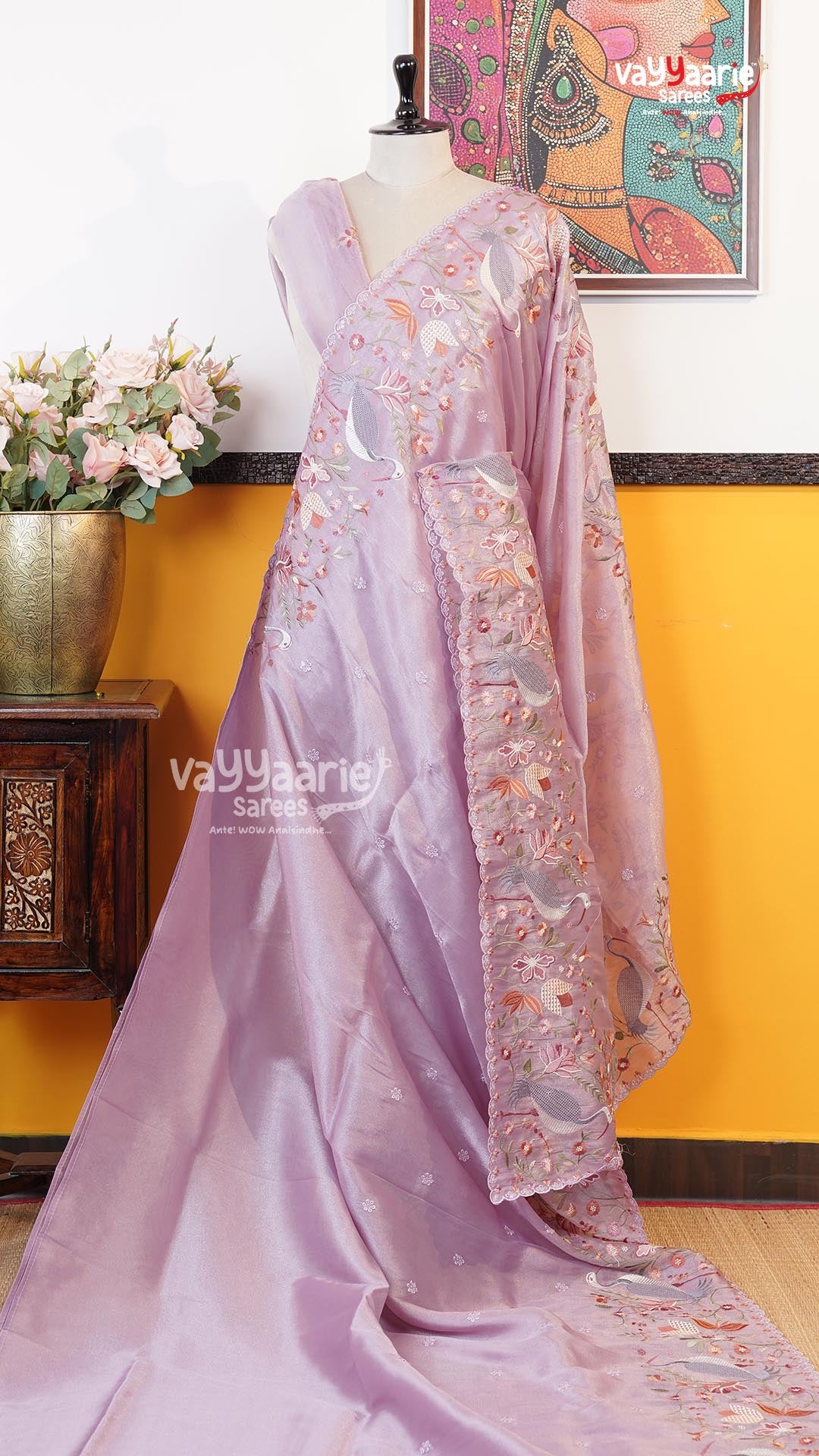Lavender Glass Tissue Saree | Fancy Ethnic Wear Saree | Vayyaarie Sarees