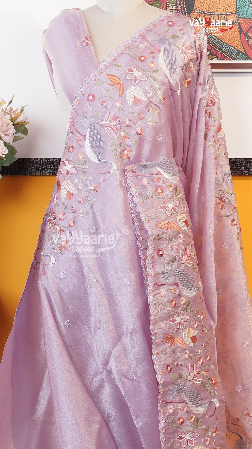 Lavender Glass Tissue Saree | Fancy Ethnic Wear Saree | Vayyaarie Sarees
