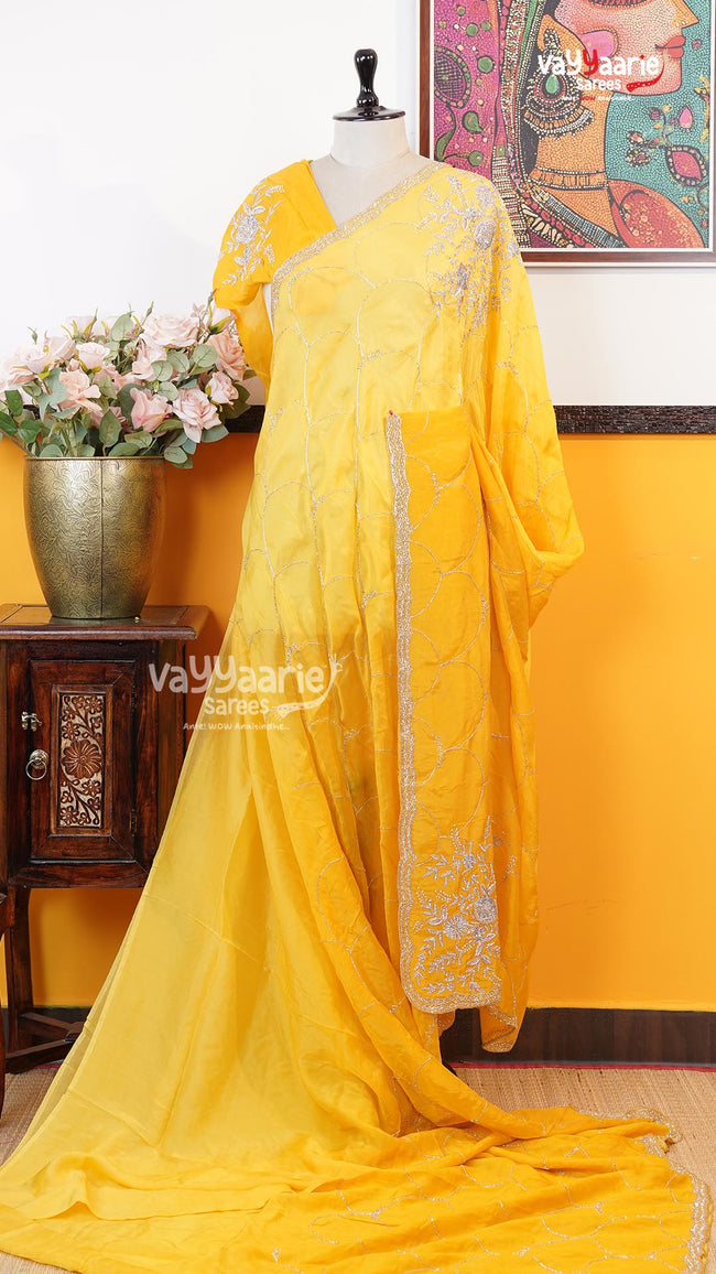 Yellow Fancy Saree | Designer Ethnic Wear Saree | Vayyaarie Sarees Hover Image