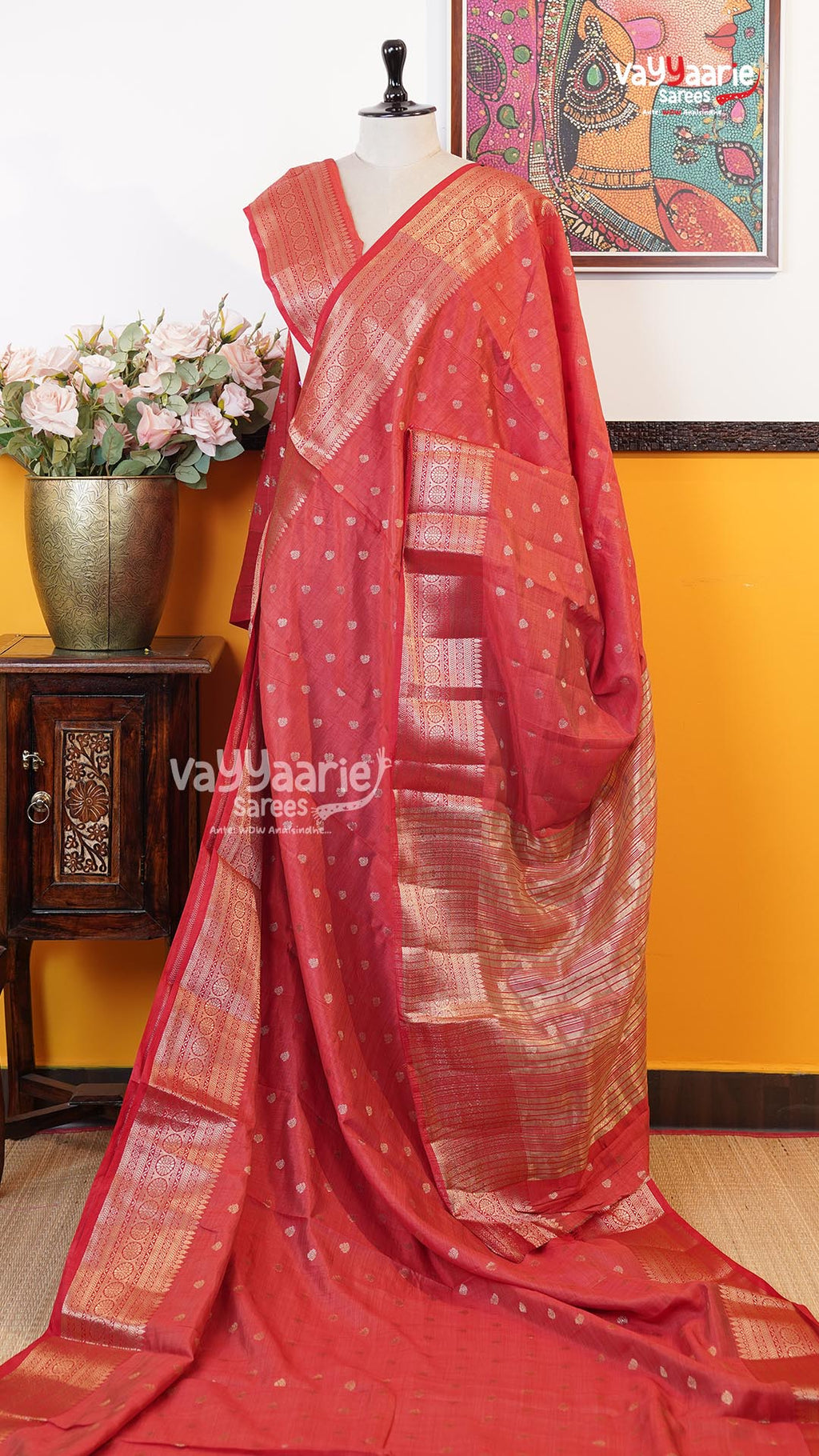 Red Semi Dupion Silk Saree | Fancy Ethnic Wear Saree | Vayyaarie Sarees