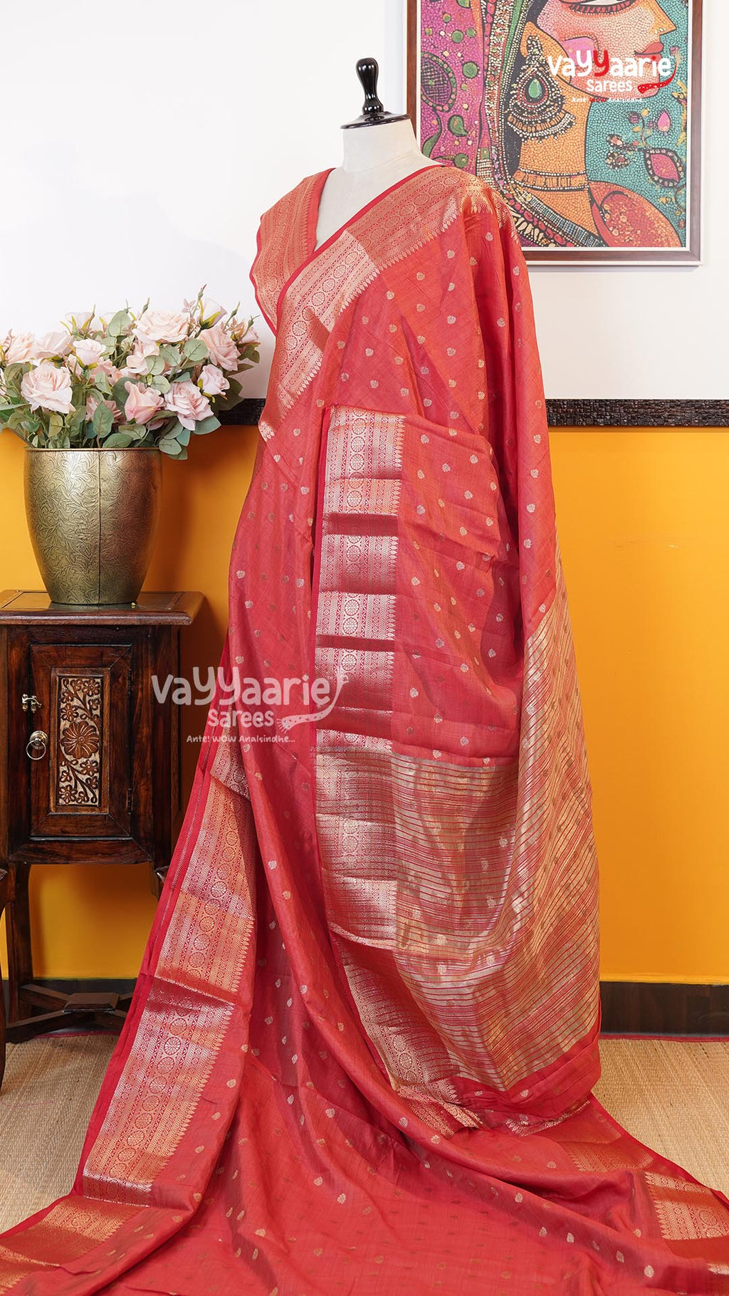 Red Semi Dupion Silk Saree | Fancy Ethnic Wear Saree | Vayyaarie Sarees