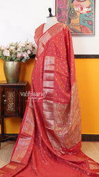 Red Semi Dupion Silk Saree | Fancy Ethnic Wear Saree | Vayyaarie Sarees
