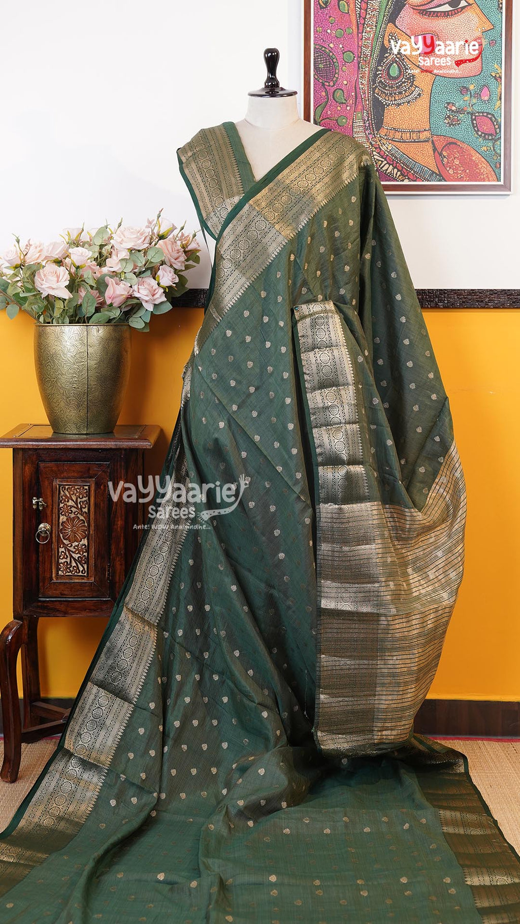 Bottle Green Semi Dupion Silk Saree | Fancy Ethnic Wear Saree | Vayyaarie Sarees