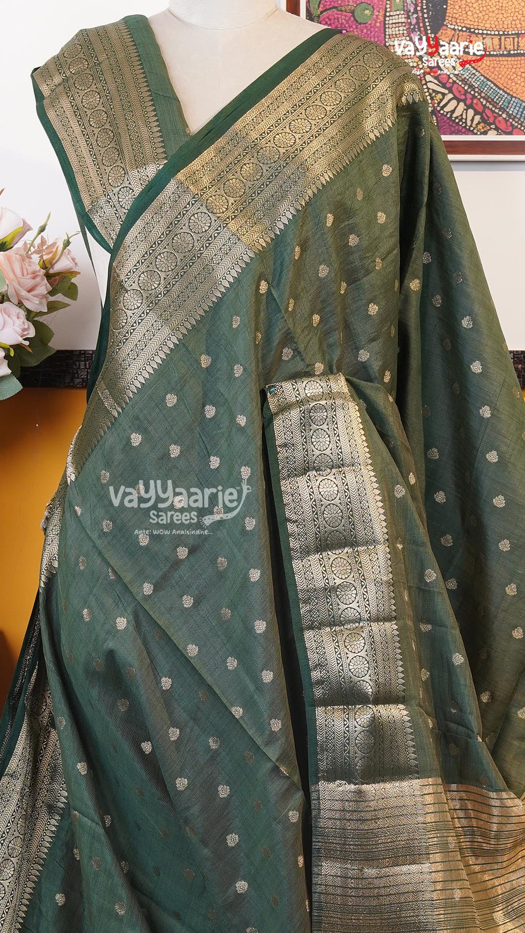 Bottle Green Semi Dupion Silk Saree | Fancy Ethnic Wear Saree | Vayyaarie Sarees