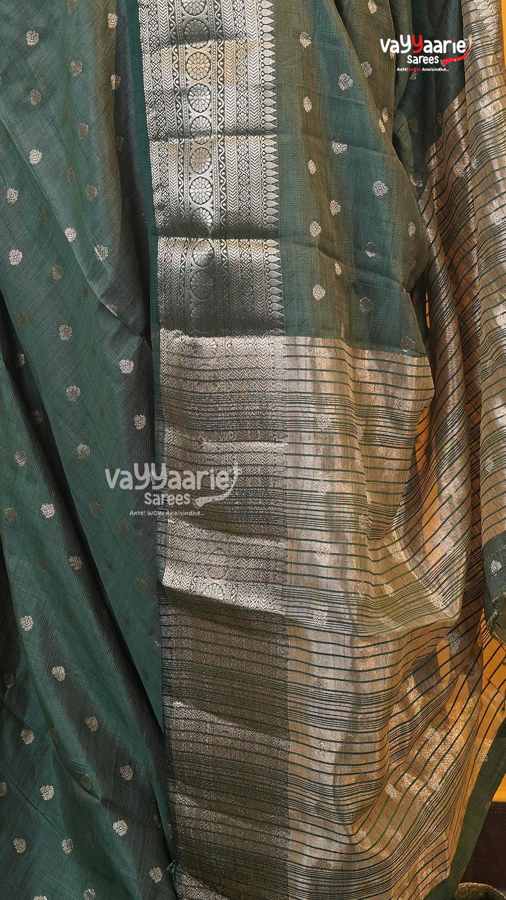 Bottle Green Semi Dupion Silk Saree | Fancy Ethnic Wear Saree | Vayyaarie Sarees