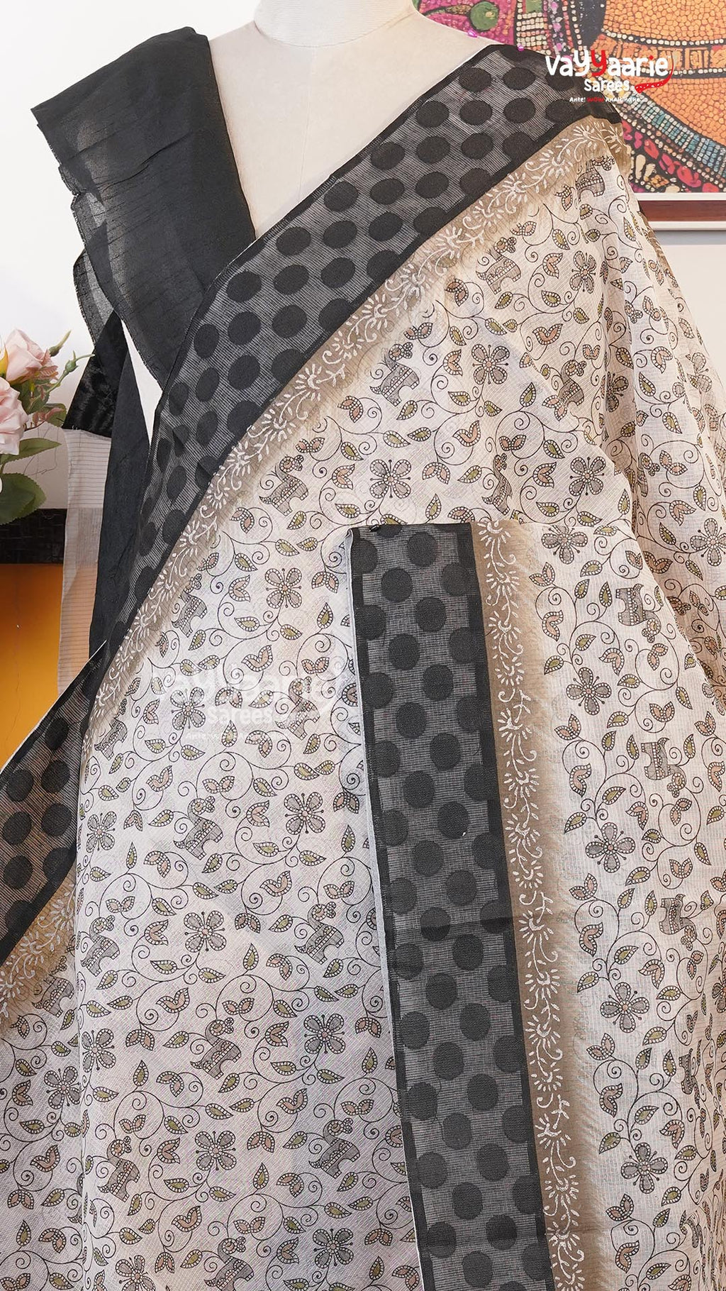 Cream Silk Kota Saree | Classic Handloom Saree | Vayyaarie Sarees