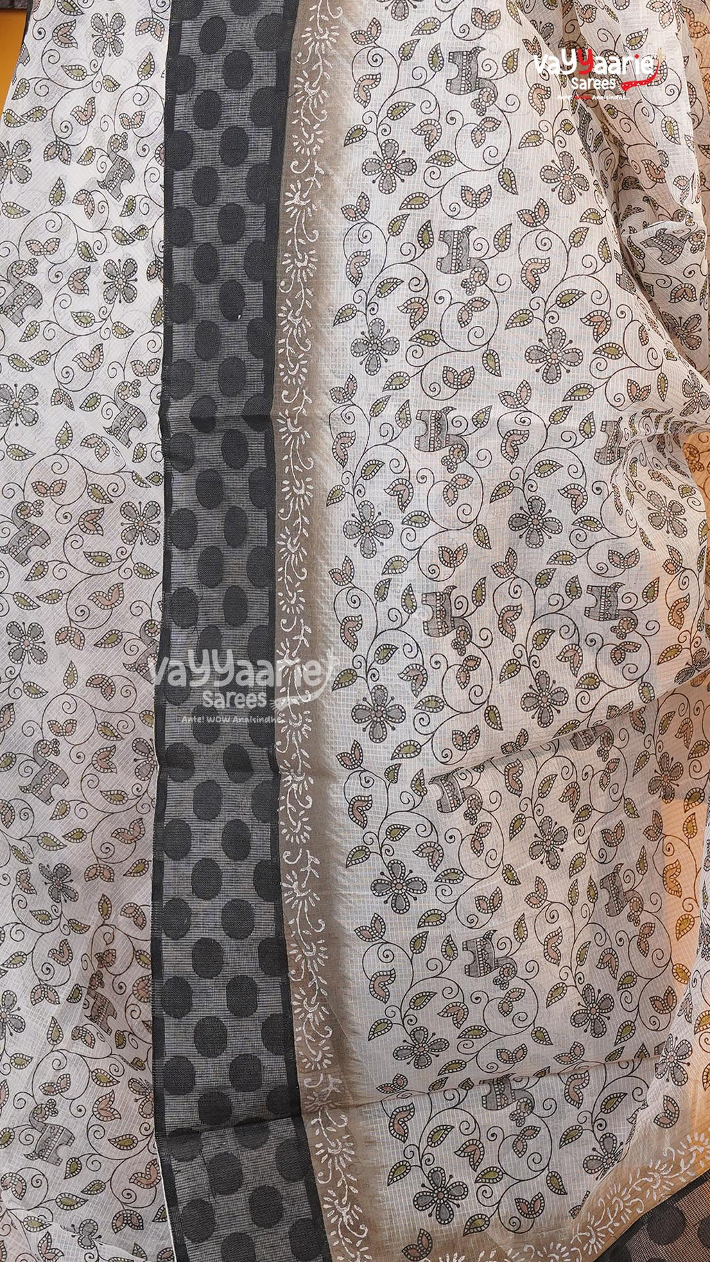 Cream Silk Kota Saree | Classic Handloom Saree | Vayyaarie Sarees