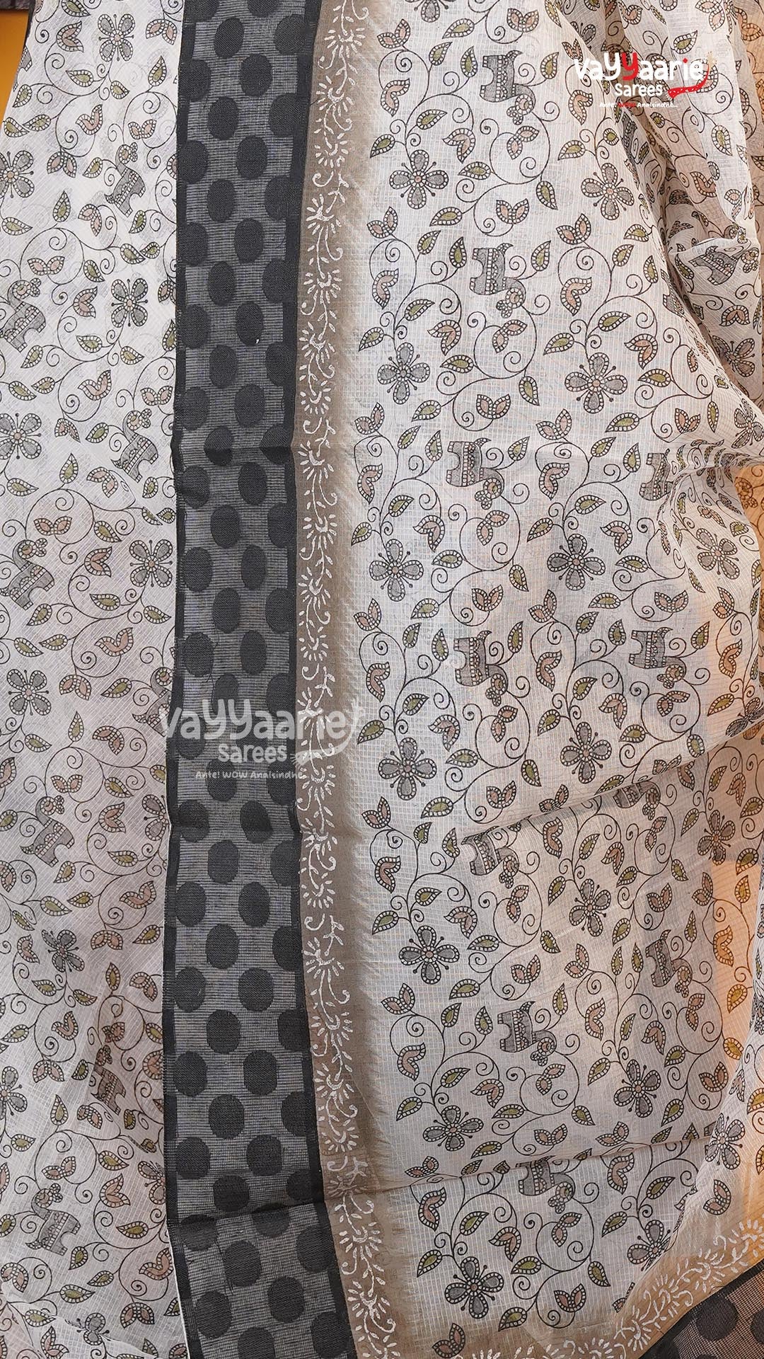 Cream Silk Kota Saree | Classic Handloom Saree | Vayyaarie Sarees