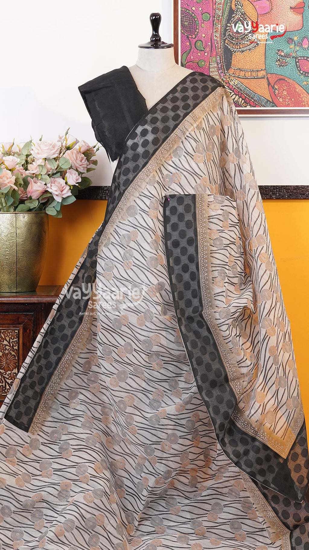 Cream Silk Kota Saree | Classic Handloom Saree | Vayyaarie Sarees