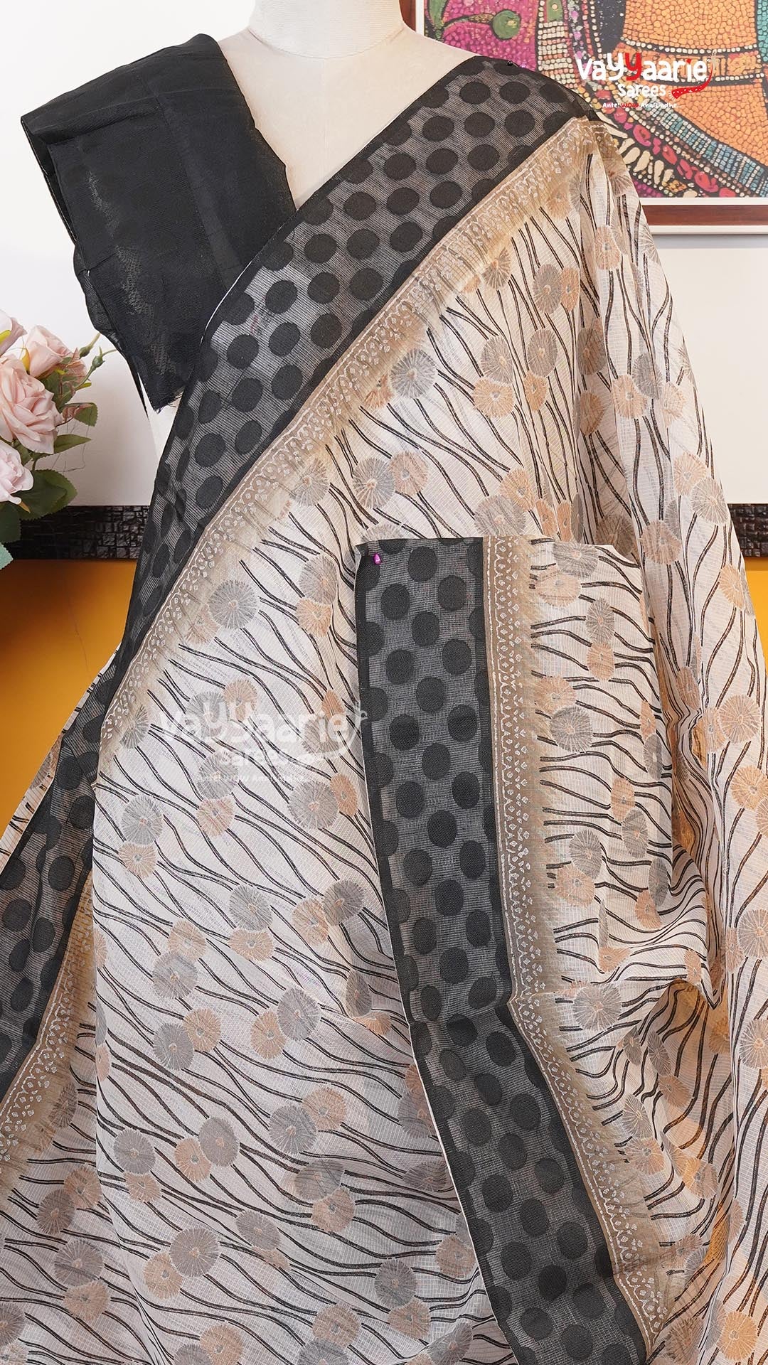 Cream Silk Kota Saree | Classic Handloom Saree | Vayyaarie Sarees