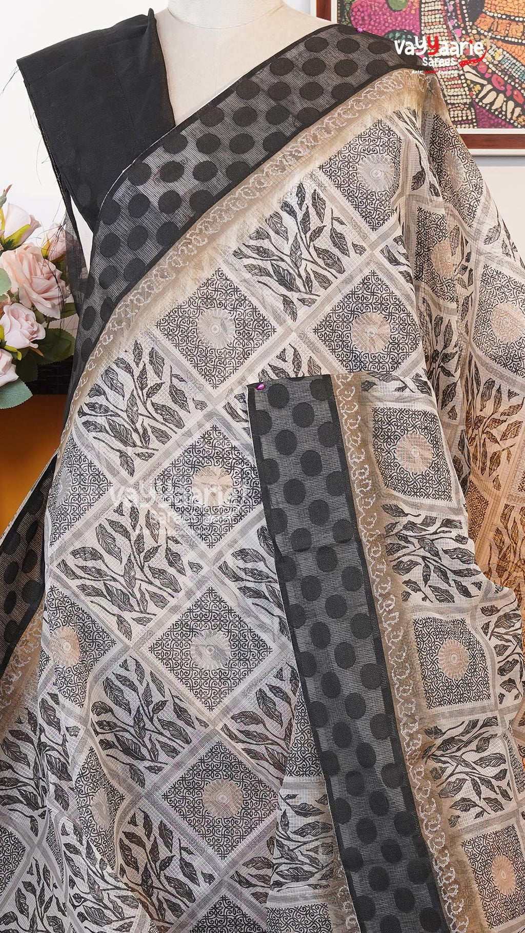 White Silk Kota Saree | Classic Handloom Saree | Vayyaarie Sarees