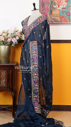 Navy Blue Glass Tissue Saree | Designer Ethnic Wear Saree | Vayyaarie Sarees