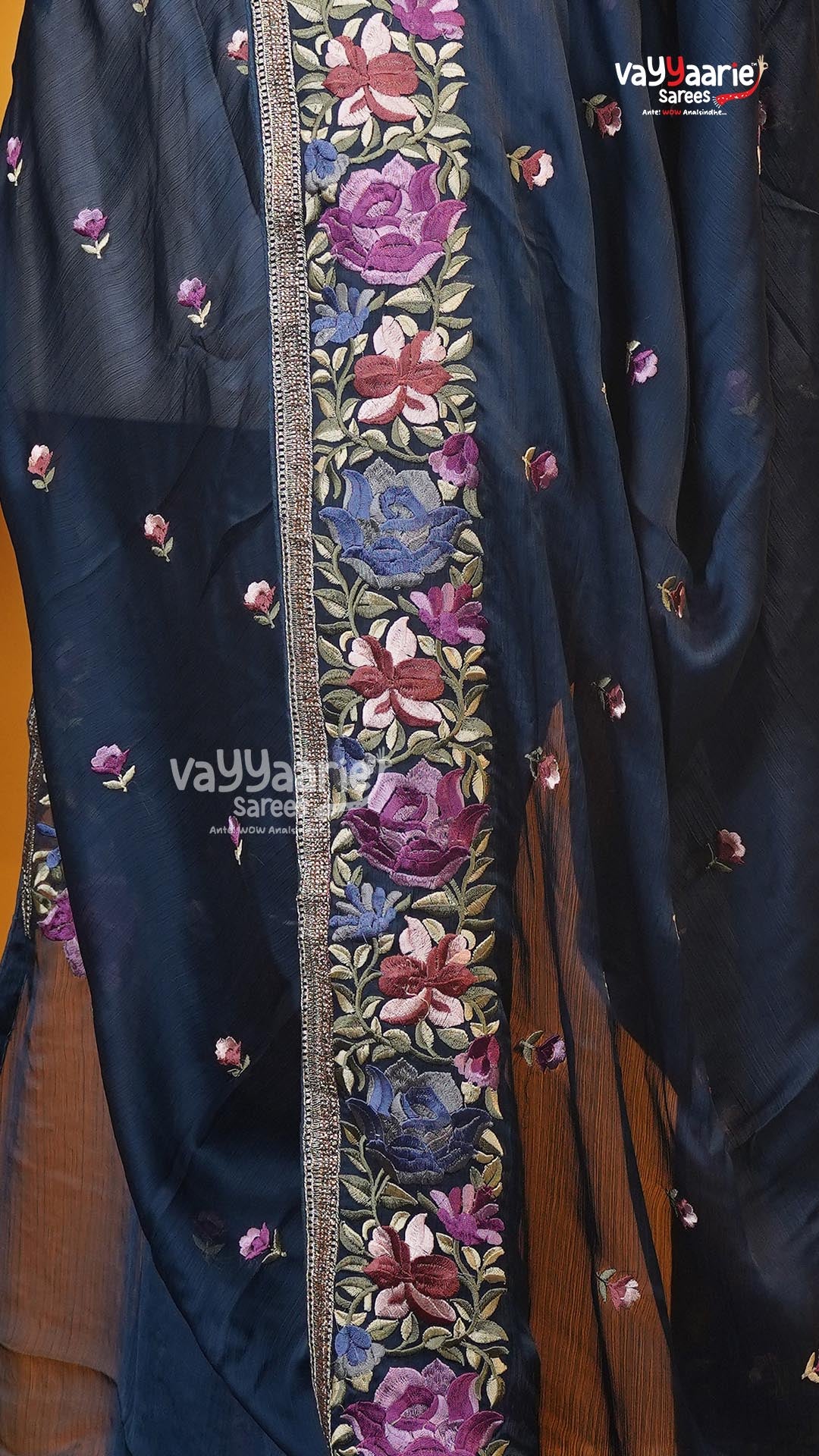 Navy Blue Glass Tissue Saree | Designer Ethnic Wear Saree | Vayyaarie Sarees