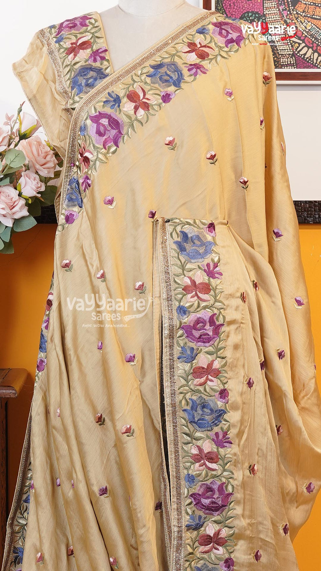 Biscuit Glass Tissue Saree | Designer Ethnic Wear Saree | Vayyaarie Sarees