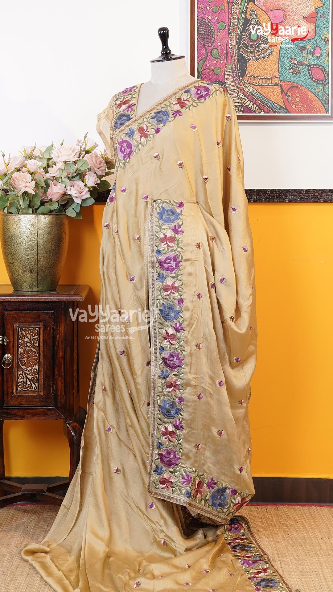 Biscuit Glass Tissue Saree | Designer Ethnic Wear Saree | Vayyaarie Sarees