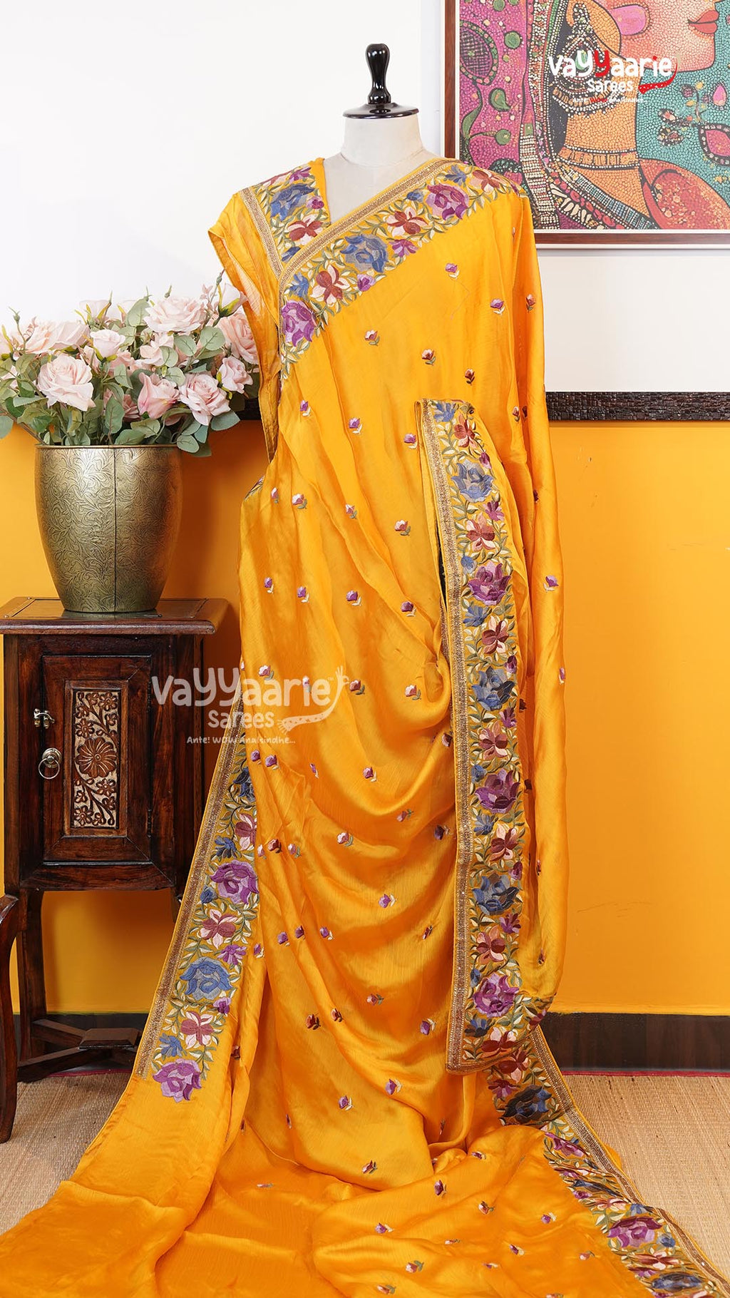 Yellow Glass Tissue Saree | Designer Ethnic Wear Saree | Vayyaarie Sarees