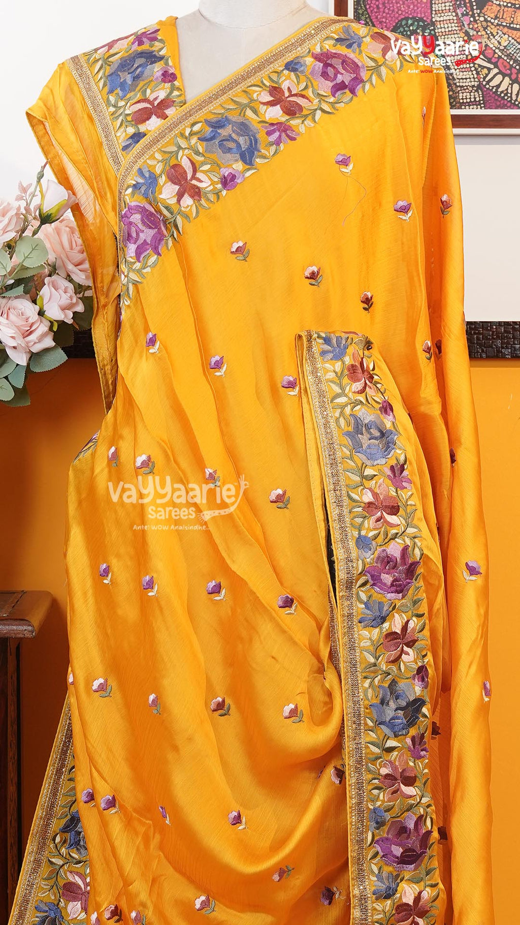 Yellow Glass Tissue Saree | Designer Ethnic Wear Saree | Vayyaarie Sarees
