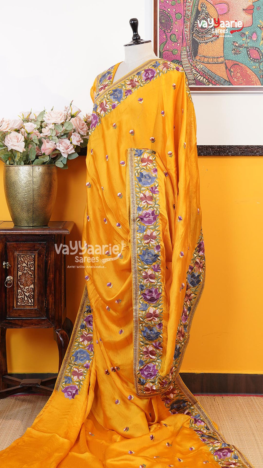 Yellow Glass Tissue Saree | Designer Ethnic Wear Saree | Vayyaarie Sarees