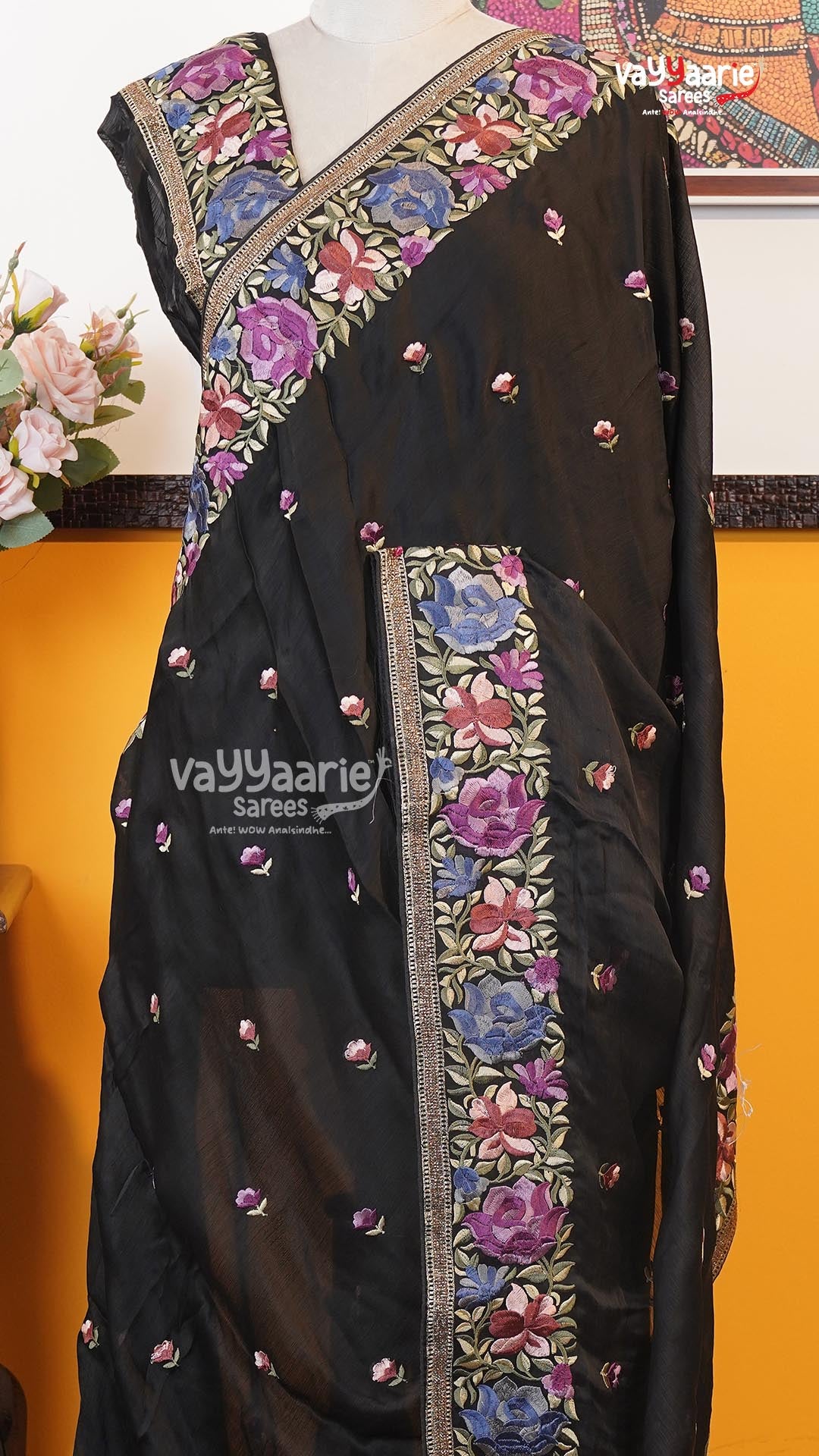Black Glass Tissue Saree | Designer Ethnic Wear Saree | Vayyaarie Sarees