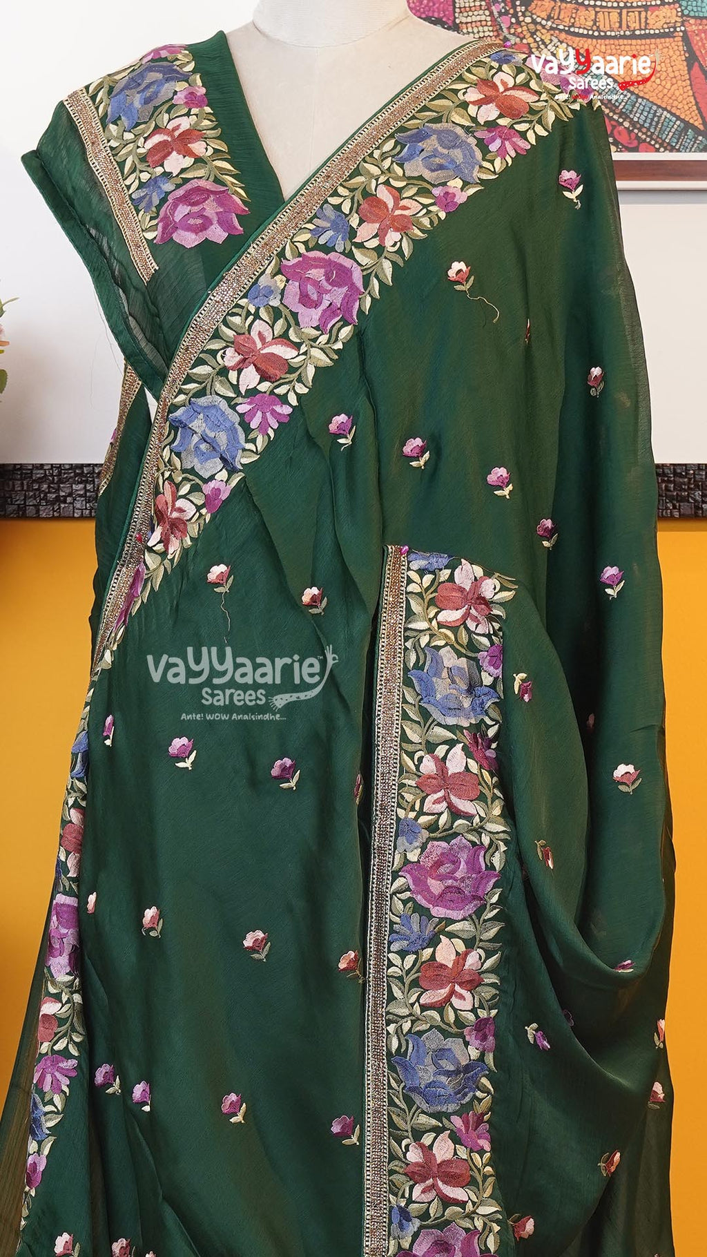 Dark Green Glass Tissue Saree | Designer Ethnic Wear Saree | Vayyaarie Sarees