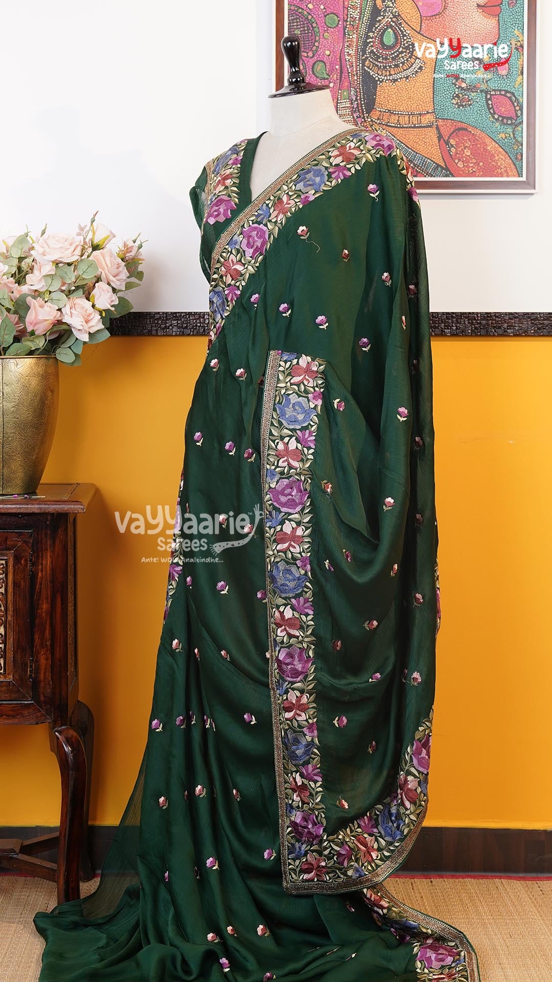 Dark Green Glass Tissue Saree | Designer Ethnic Wear Saree | Vayyaarie Sarees