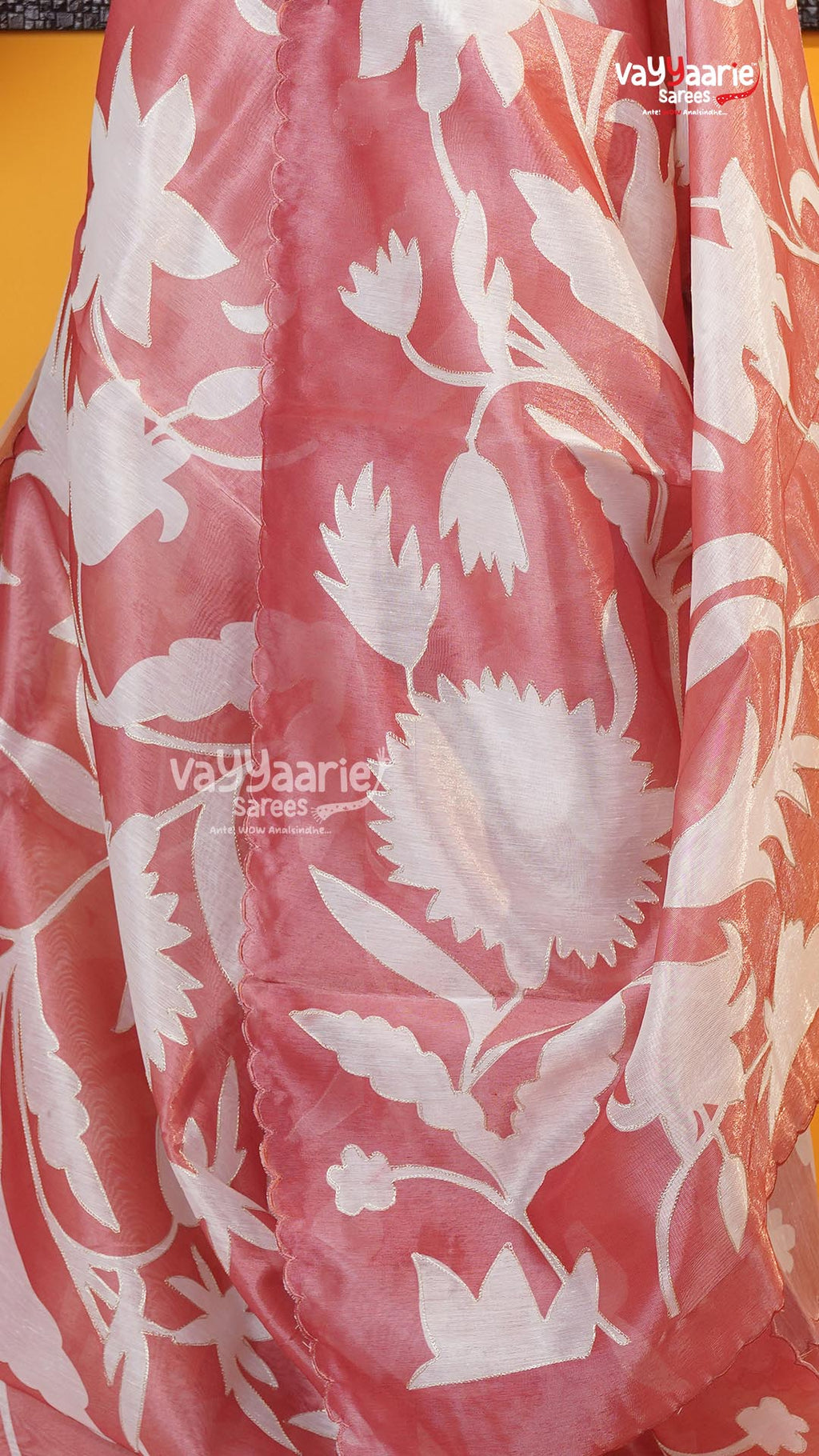 Peach Organza Saree | Fancy Ethnic Wear Saree | Vayyaarie Sarees