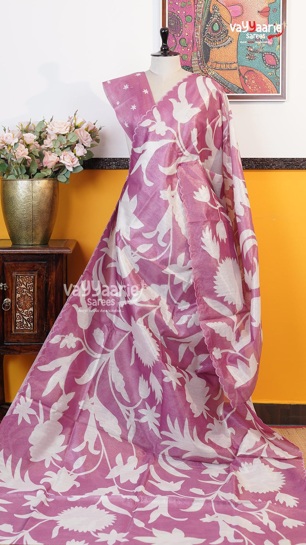 Onion Pink Organza Saree | Fancy Ethnic Wear Saree | Vayyaarie Sarees