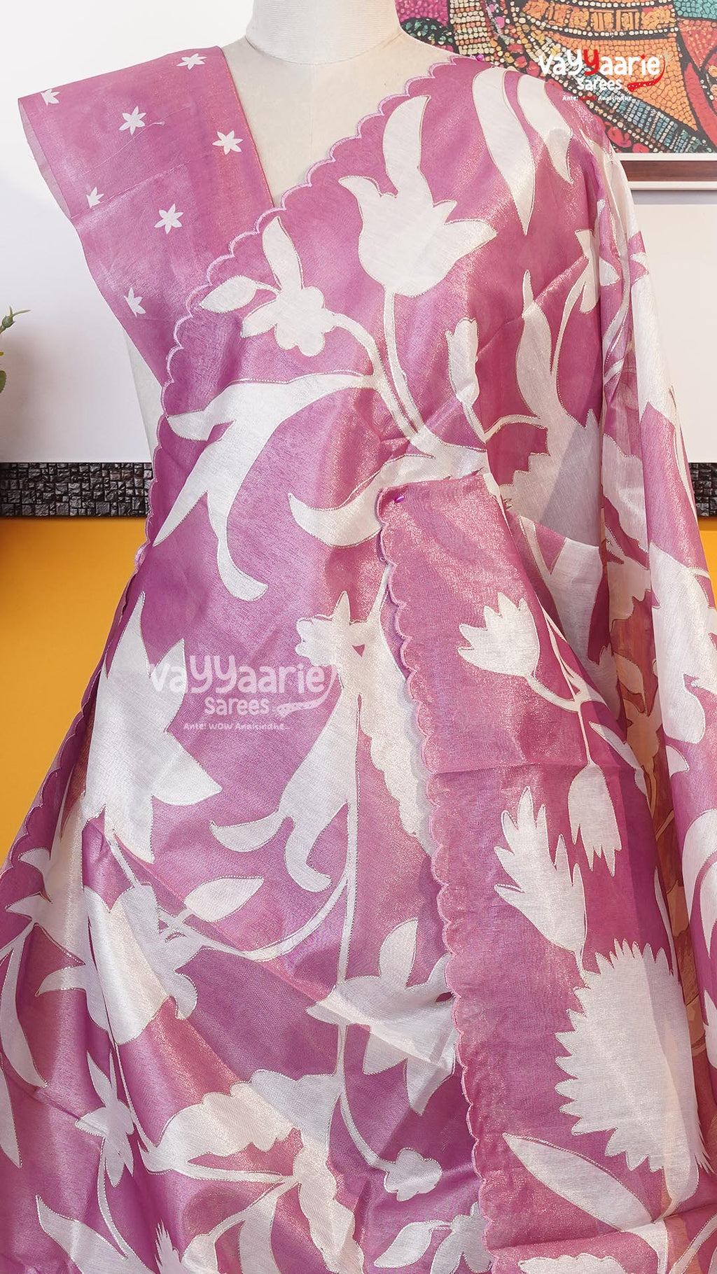 Onion Pink Organza Saree | Fancy Ethnic Wear Saree | Vayyaarie Sarees