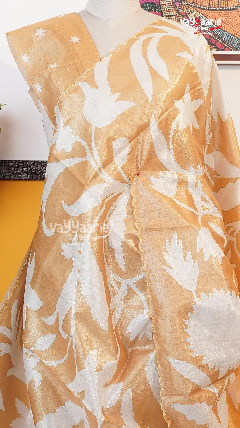 Gold Organza Saree | Fancy Ethnic Wear Saree | Vayyaarie Sarees