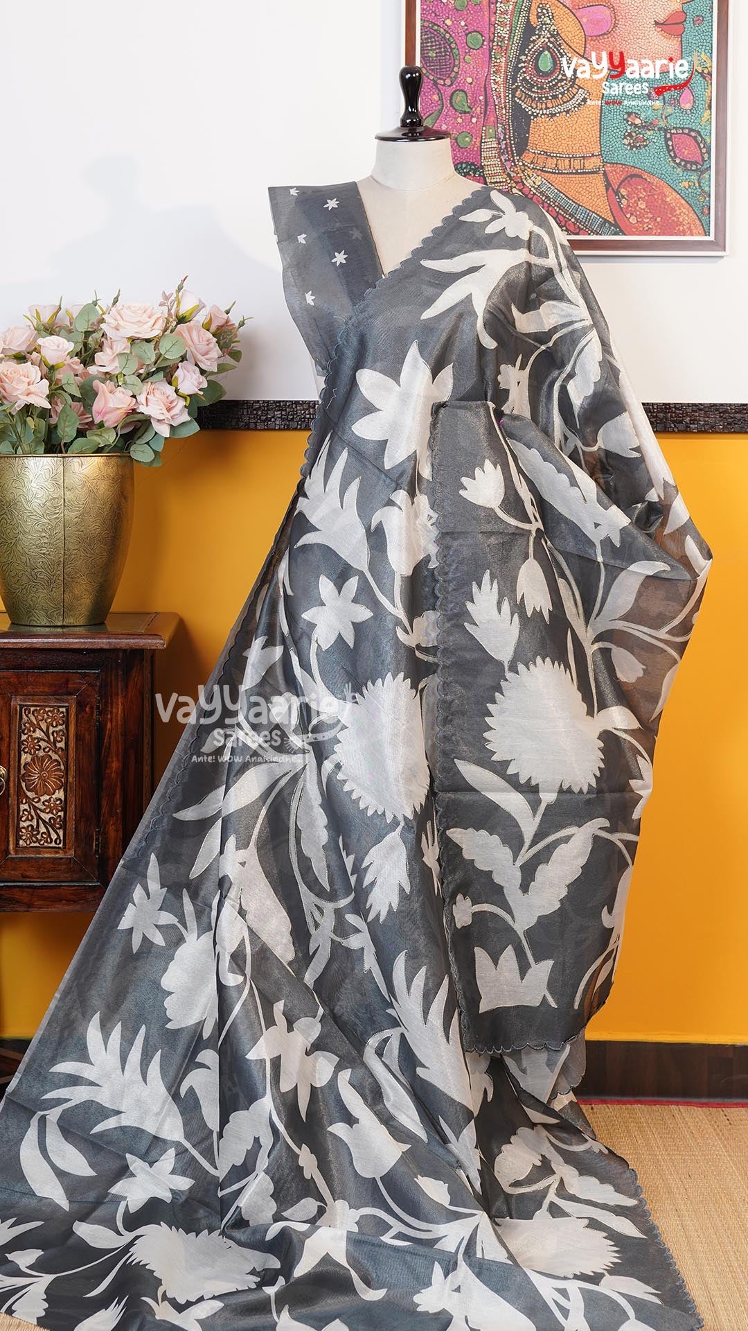 Grey Organza Saree | Fancy Ethnic Wear Saree | Vayyaarie Sarees