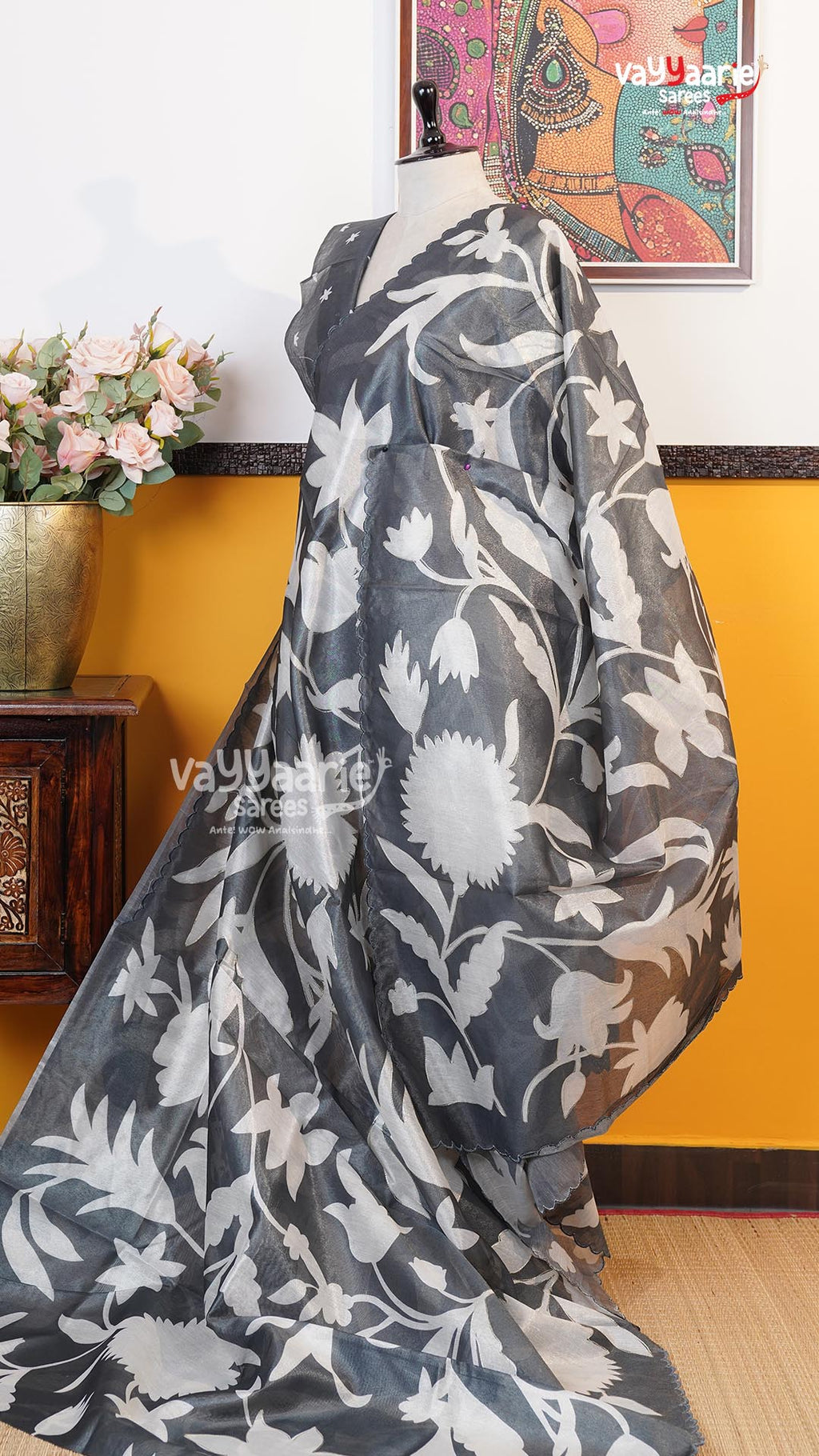 Grey Organza Saree | Fancy Ethnic Wear Saree | Vayyaarie Sarees