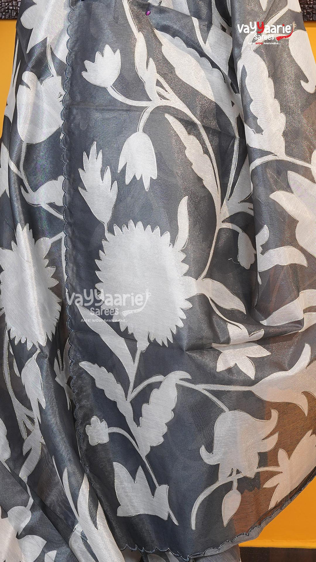 Grey Organza Saree | Fancy Ethnic Wear Saree | Vayyaarie Sarees