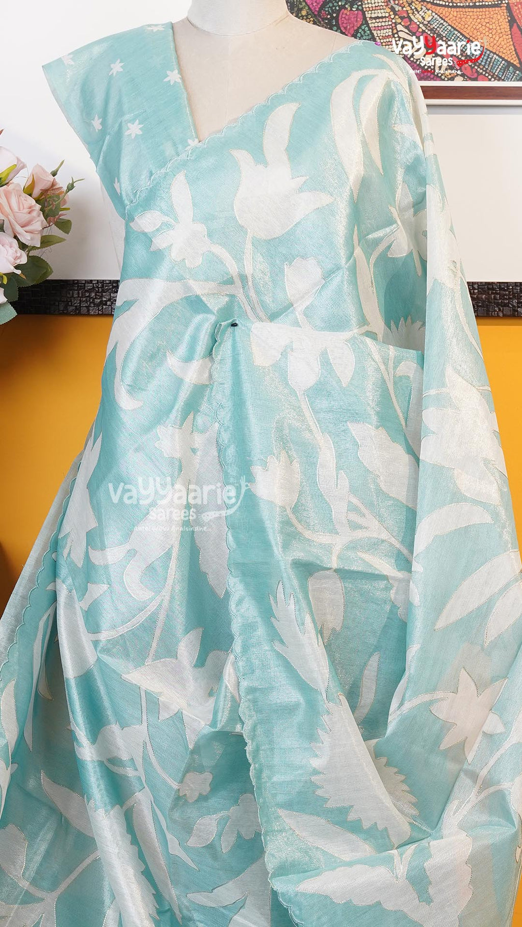 Sea Green Organza Saree | Fancy Ethnic Wear Saree | Vayyaarie Sarees