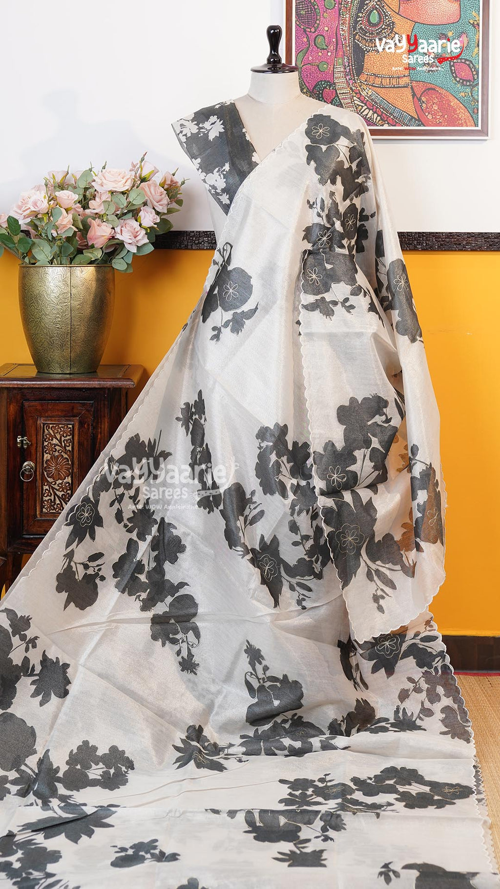 White Organza Saree | Fancy Ethnic Wear Saree | Vayyaarie Sarees